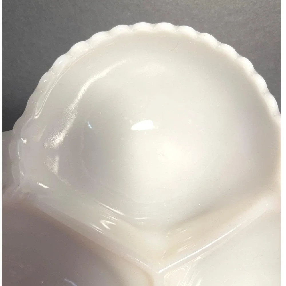 Vintage Fenton Milk Glass Hobnail 3 Compartment Relish Dish Candy Tray White MCM